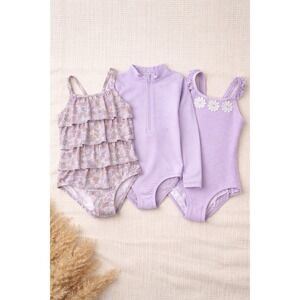 Cotton On Kids Purple Swimsuit Bundle Size 8 NWT 3 Piece Rash Guard One Piece Se